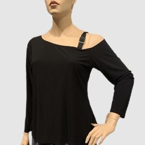 Igigi Slinky Black Top Plus 3X Single Strap Buckle Cold Shoulder Long Sleeve NWT